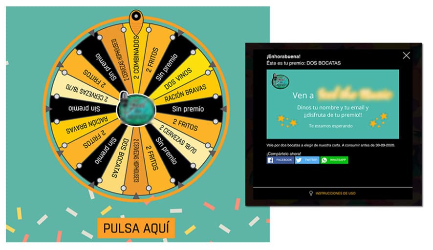 Ejemplo de personalización web de gamificacion rueda descuentos EMRED