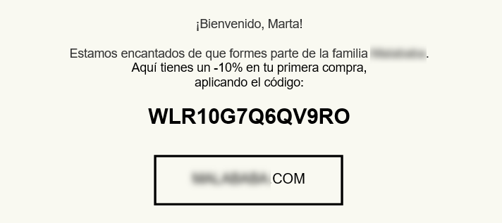 ejemplo de descuento en correo de bienvenida emred