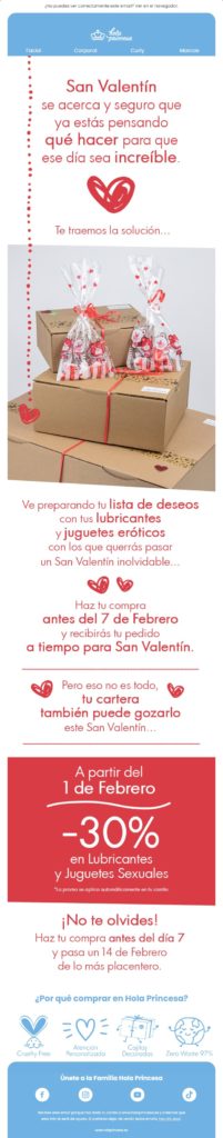 Ejemplo newsletter san valentin hola fiesta