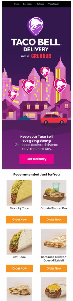 Ejemplo de newsletter de San Valentin por Taco Bell